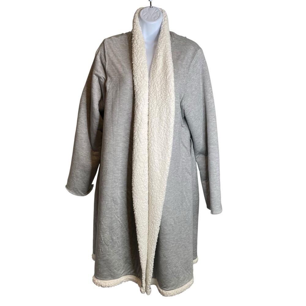 Eberjey Women's Gray Sherpa Lined Open Front Robe Size L Cozy Loungewear Plush‎